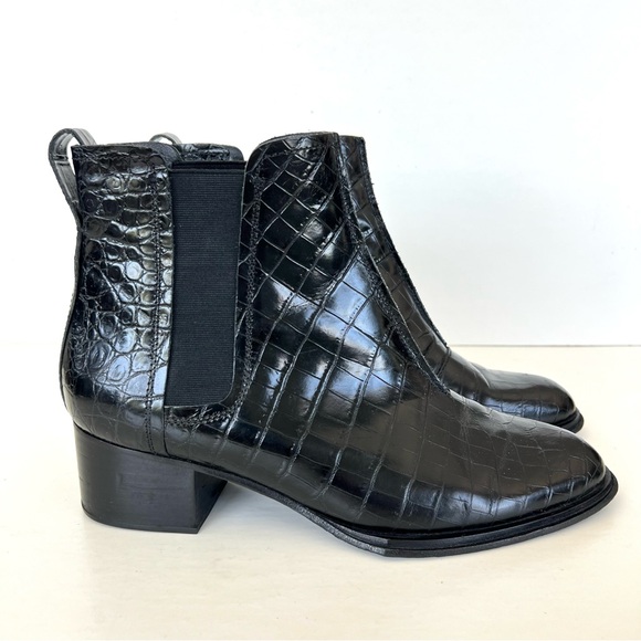 RAG & BONE Walker II Black Croc Embossed Leather Heel Bootie Ankle Boots Sz 41 - Picture 3 of 15